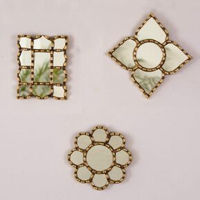 Peruvian Small Gold Mirror set of 3 for Wall decor - Accent gold wall mirror sets decorative - Peruvian Mirrors Vanity with gold leaf