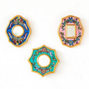 Decorative Small Accent Wall Mirror 4" set of 3 for home decor from Peru | Vintage mini Mirror living room, entryway | gifts