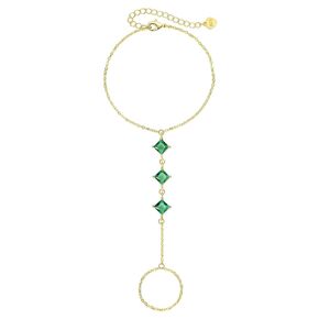 Green Emerald Hand Chain Bracelet 14k Gold Finger Ring Bracelet Hand Chain for Women 6" to 8" Adjustable length