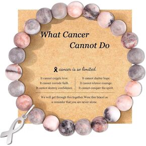 Breast Cancer Bracelets Natural Stone Bead Ribbon Inspirational Awareness Bracelets, Breast Cancer Gifts for Woman, Cancer Must Haves for Women, Cancer Care Gifts for Women Best Friend Sister