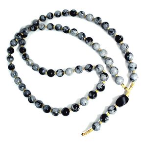 Mens necklace - Surfer necklace - Natural snowflake Obsidian gems - Men Neckless - Gifts for men - Unisex Lariat necklace - Men jewelry