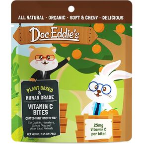 DOC EDDIE'S Vitamin C Bites - Small Animal Treats or Snack for Hamster, Guinea Pig, Rabbit, Chinchilla, Bunny, Gerbil, Mouse, Rat, Hedgehog, or Squirrel - 5oz - Made w/Real Fruit, Organic Ingredients
