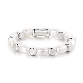 Baroque Pearl Dainty Beaded Rings for Women Stackable Stretch Jewelry Flexible Elastic Gold Cube Ring Sizes 6-9