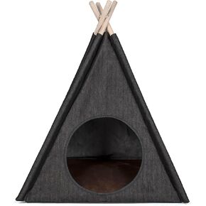 P.L.A.Y. Teepee Tent - Urban Denim - Cozy Cove Pet Bed, Dogs & Cats, Built-in Pine Wood Supports, Ergonomic Foam Cushion, Machine Washable