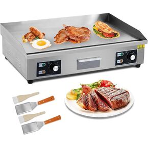29 Inch Commercial Electric Griddle with Fluted surface, Flat Top Grill Countertop Griddle, Non-Stick Stainless Steel Teppanyaki Grill, 3000W 110V, for Restaurant Kitchen Outdoor BBQ