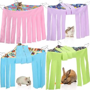 4 Pcs Guinea Pig Hideout Small Animal Corner Fleece Hideaway Cute Ferret Hammock Cage Decor Accessories for Hamster Hedgehog Small Bunny Small Pets, 4 Styles