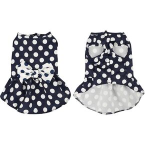Cute Polka Dots Cat Small Dog Dress with Bow Tie Summer Clothes with D-Ring on The Back for Puppy Cat(White with Navy Dots, X-Small) in Saudi Arabia