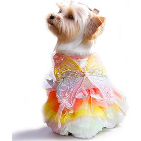 Luxury Dog Princess Formal Dress for Small Dogs Girl,Butterflies Lolita Sweet Pet Clothes Wedding Birthday Party Puppy Dresses,Cat Apparel Accessories Costumes Outfit Skirt Pink（Large）