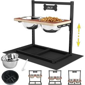 ADENGL 9 Height Adjustable Dog Bowl Stand with Two 1.7L Stainless Steel, Slow Feeder Bowls and Nonslip Pad, Perfect for Medium and Large Dogs in Saudi Arabia