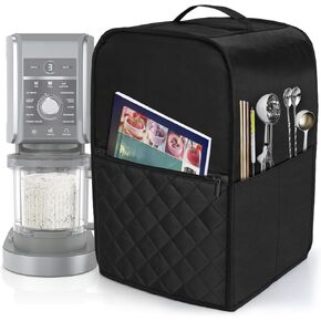 LUXJA Dust Cover Fits for Ninja CREAMi NC501, NC301, NC299AMZ, Ice Cream Maker Dust Cover Compatible for Ninja Ice Cream Maker Machine with Accessories Pockets, Black