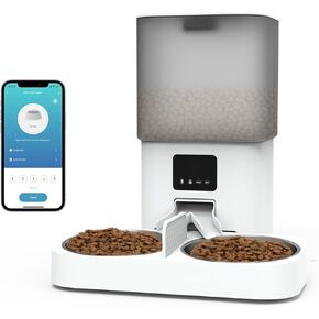 Automatic Cat Feeder for 2 Cats, 6L Dry Food Dual Auto Cat Feeder with APP Control/WIFI Connection/Feeding Schedule/Double Bowls