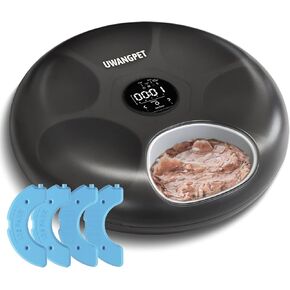 Wireless Automatic Cat Feeder with 4 Ice Packs,6-Compartment Feeding Tray,Rechargeable High-Capacity Battery Timer Cat Feeder,for Cats and Small Dogs - Black
