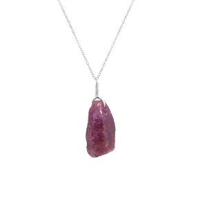 Real Ruby Raw Crystal Pendant Necklace, Rough Stone, Healing Flat Bars, Chakra Gemstone, Natural Crystal, Women Jewelry, Jewelry, Length : 18 inch