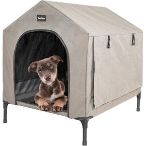2 in 1 Dog House,Elevated Dog Bed with Removable Cover, Indoor & Outside Puppy Shelter Cot,Raised Dog Bed for Small Dogs & Cats (Grey, Small)