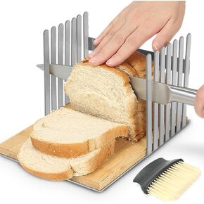 Bread Slicer, Stainless Steel Bread Slicer for Homemade Bread Sourdough Bread, Manual Bread Slicer Bread Cutter with Tough Bamboo Cutting Board without Worry Plastic & Wood Shaving