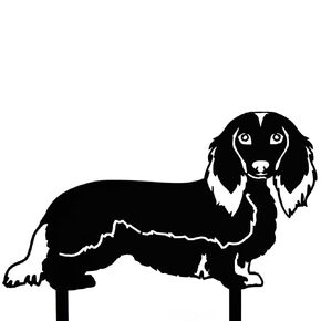 Black Powder Coated Metal Longhaired Dachshund Dog Silhouette Yard Stake (Small)