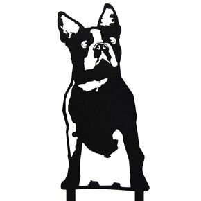 Black Powder Coated Metal Boston Terrier Dog Silhouette Yard Stake (Small)