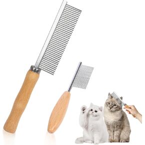 Grooming Comb for Pets 2pcs Solid Wood Cat&Dog Combs Stainless Steel Pin Teeth Wooden Handle for Removing Tangles and Knots Cat Flea Comb for Long Short Hair Fur Brush Tool in Saudi Arabia