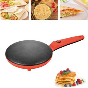 Instant Crepe Maker,8" Griddle Crepe Maker, Non-Stick Electric Crepes Pan, Auto Thermostat Control, Handheld Long Handle, Portable Breakfast Maker For Pancake, Blintz, Chapati, Tortilla (Red)
