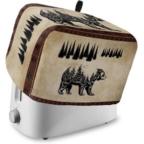 Toaster Covers 4 Slice Slot Vintage Black Bear Pine Tree Silhouettes Bread Machine Oven Cover Retro Rustic Kitchen Fingerprint Protection Bakeware Protector Large