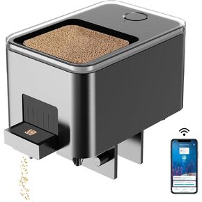 WiFi Automatic Fish Feeder for Aquarium, Food Dispenser for Fish Tank with App Control, USB Powered, Suitable for Small Fish Tank Pelleted Food, Black