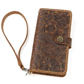 Handmade Leather iphone 15 14 pro max wallet case for women, genuine tooled leather iPhone wristlet (iPhone 14 Pro)