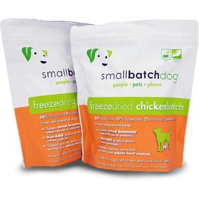 Smallbatch Pets نظام غذائي خام ممتاز مجفف بالتجميد للكلاب، عبوتان، وصفة دجاج، 14 أونصة في كل كيس (إجمالي 28 أونصة)، صنع في الولايات المتحدة الأمريكية، منتجات عضوية، لحم مرفوع بطريقة إنسانية، يرطب ويقدم الفطائر in Kuwait