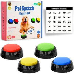 MAGICURA- Premium Pack of 4 Loud Dog Buttons Talk Buttons Training Words Dogs ABS Plastic 30s Recordable Talking Button Set Voice Recording Button for Communication Pet Training Buzzer