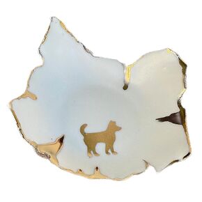 Ceramic White and Gold Dog Ring Holder, Handmade Jewelry Dish, Unique Gift for Mom, Women, Her, Daughter, Sister, Bride, Girlfriend, Wife -Stock Photo, Please Read Description