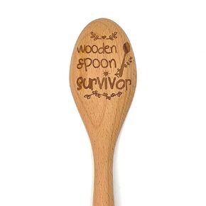 Wooden Spoon Survivor Cooking Spoon, Sturdy Wooden Cooking Utensil, Funny Old School Gag Gift For Mom, Dad, Grandma, Grandpa, Personalized Engraved Gift, Spanking Survivor Spoon (Not Personalized)