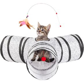 Love's cabin Cat Tunnel Tube Cat Toys 3 Way Collapsible, Cat Tunnels for Indoor Cats，Kitten Tunnel Bored Pet Cat Play Tunnel with Peek Hole Toy Ball for Cat, Kitty, Kitten, Rabbit, Puppy Blue
