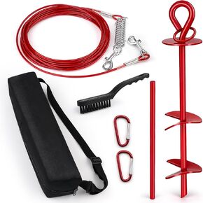 BTEC 6PCS Tie Out Cable and Stake for Large Dogs,30FT Heavy Duty Cable with Spring,Dog Yard Stake for Outside Portable Rust - Proof Swivel Dog Ground Stake,360° Degree Rotation Dog Tether