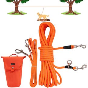 Dog Run, 40ft Portable Dog Tie Out Cable with 6ft Dog Leash Included, Heavy Duty Dog Lead for Use Outside as a Dog Runner for Yard, Park, or for Dog Camping Essentials