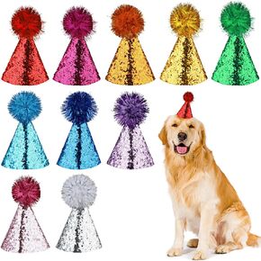10 Pcs Dog Birthday Hats Cat Birthday Hat Multi-Color Cat Hats Mini Party Hats for Stuffed Animals Adjustable Headbands Birthday Hats for Kittens Rabbits Dogs Small Animals Friends
