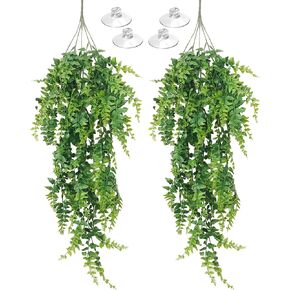 Allazone 2 Pack Reptile Plants Hanging Fake Vines, Artificial Leaves Climbing Terrarium Plant with Suction Cup for Bearded Dragons Lizards Geckos Snake Pets Hermit Crab and Tank Habitat Decorations