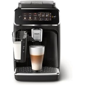 PHILIPS 3300 Series Fully Automatic Espresso Machine - LatteGo Milk System, 5 Coffee Varieties, Intuitive Touch Display, SilentBrew, 100% Ceramic Grinder, AquaClean Filter, Glossy Black (EP3341/50)