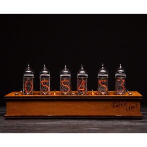 Nixie Tube Clock Authentic 6X IN-14 - Made in Ukraine - Vintage Retro Table Clock - Wooden Desk Nixie Tube Clock - Temperature Sensor - Handmade
