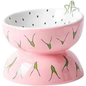 6 Inch Wide Ceramic Elevated Cat Bowl, Whisker Friendly Raised Cat Food Bowl for Food and Water, Tilted Cat Dish for Flat Faced Cat Kitten, Cat Feeding Bowls, Shallow Cat Bowls/Dishes(Red pack of 1)