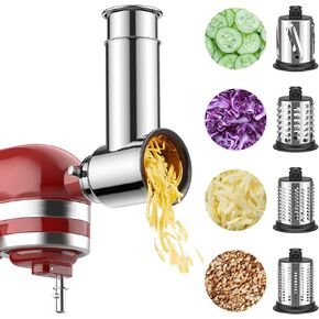 Stainless Steel Slicer Shredder Attachment for KitchenAid Stand Mixer, Salad Maker with Grinding Powder as Kitchen Aid Accessories and Attachments, Cheese Grater Kitchen Aid with 4 Blades by FGREEBLE