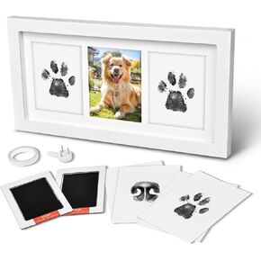 Dog Paw Print Kit, Pet Paw Print Impression Kit and Clean Touch Pads for Pets,Cat Dog Paw Print Kit Keepsake, Wood Dog Memorial Picture Frame, Dog Lover Gifts