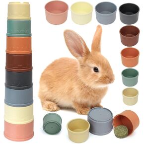 Ranlsen 8PCS Stacking Cups for Rabbits, Multi-Colored Bunny Toys of Different Sizes, Reusable Plastic Nesting Treat Toys for Bunny Small Animals Hiding Food and Playing
