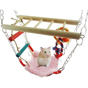 Hamster Suspension Bridge Rat Bridge with Ladder Toy Wooden Hanging Swing Bed House Hammock for Bird Parrot Squirrel Hamster Guinea Pigs Mice Cage Toy (Color Random)