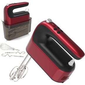 9-Speed Digital Hand Mixer Electric, 400W DC Motor, Hand Mixer electric Handheld with Snap-On Storage Case, Touch Button, Turbo Boost, 5x Stainless Steel Accessories (Red)