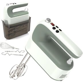 9-Speed Digital Hand Mixer Electric, 400W DC Motor, Hand Mixer electric Handheld with Snap-On Storage Case, Touch Button, Turbo Boost, 5x Stainless Steel Accessories (Light Green)