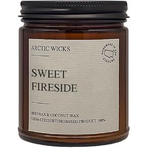 Sweet Fireside Candles | Arctic Wicks 9oz Coconut & Beeswax Candles | Amber Sweet Scented Fireside Candles for Fall, Winter, Holidays, Gifts, Non-Toxic, Sustainable | USDA Certified 100% Biobased