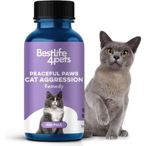 BestLife4Pets Peaceful Paws Cat Calming Pills Aggression & Anxiety Management for Stress, Spraying, Territorial Behavior - Natural Calming Solution for Cats - Non-Drowsy Relief