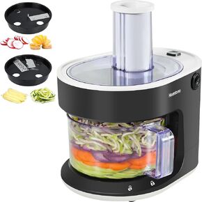 Homtone 4-in-1 Electric Spiralizer for Veggie Noodles, 6 Cup Electric Slicer for Vegetables and Fruit, Making Zucchini Spiralizer Noodle, Ribbons, Slice and Julienne, 300W, Black