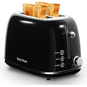 2 Slice Toaster Roter Mond Retro Stainless Steel Toaster with Bagel, Cancel, Defrost Function and 6 Bread Shade Settings Bread Toaster, Extra Wide Slot and Removable Crumb Tray, Orange