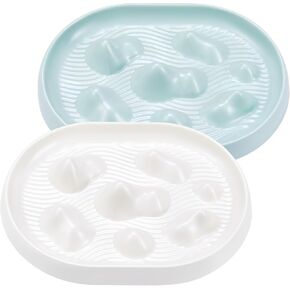 2 Pcs Cat Slow Feeder Bowl Bloat Stop Cat Dishes to Slow Down Eating Interactive Cat Feeder for Cats Pet Wet Dry Food Feeding Healthy Eating, Mountain Design (White, Green)