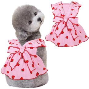 Dog Dresses for Small Dogs Girl, 100% Cotton Girl Dog Clothes with Leash Ring & Bow Decor,Cute Small Dog Clothes for Girls Strawberry Print,Summer Cat Dresses for Cats Only (Pink, Medium) in Saudi Arabia